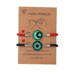 Love 2PCs Sun Moon Luminous Couple Bracelets Set- Glow at Night Sun, Moon, Star Pinky Promise Bracelets