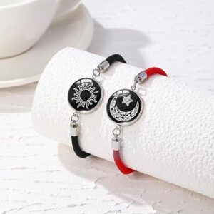 Love 2PCs Sun Moon Luminous Couple Bracelets Set- Glow at Night Sun, Moon, Star Pinky Promise Bracelets