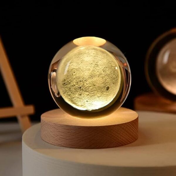 Moon Crystal Ball Night Light,2.4 Inch Glass Ball Night LED Lamp with Woodern Base for Gift - Image 2