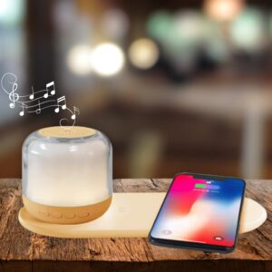 Wireless Charger Night Light Lamp, with App Control Bluetooth Speaker