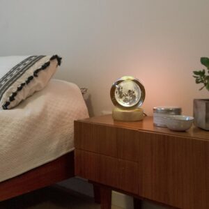 Moon Crystal Ball Night Light,2.4 Inch Glass Ball Night LED Lamp with Woodern Base for Gift