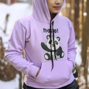 Latest Teddy Printed Stylish Hoodies Winter Casual Wear for Women & Girls (Lavender)